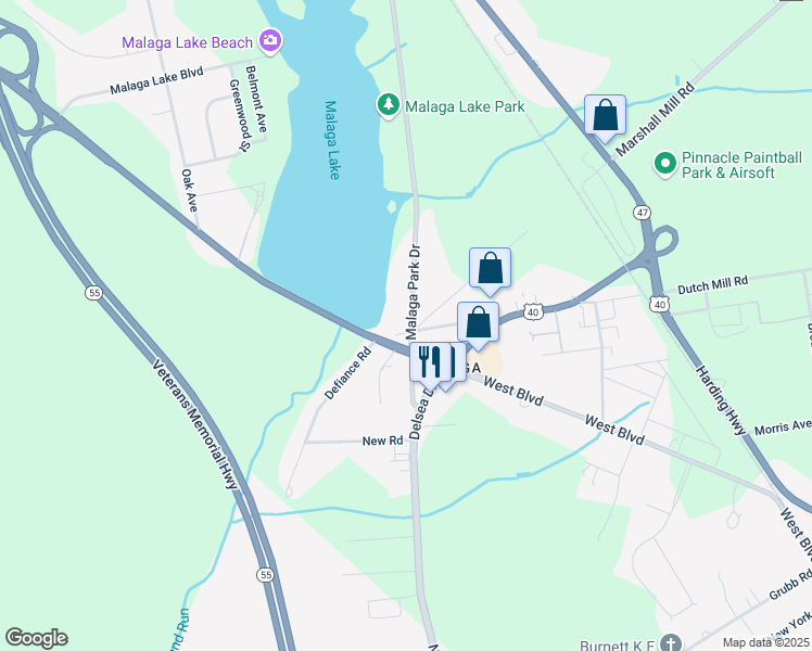 map of restaurants, bars, coffee shops, grocery stores, and more near 129 Malaga Park Drive in Franklin