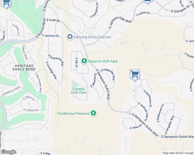 map of restaurants, bars, coffee shops, grocery stores, and more near 7924 South Grand Baker Way in Aurora
