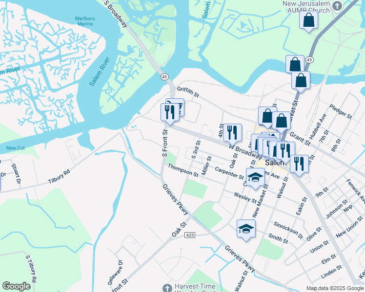 map of restaurants, bars, coffee shops, grocery stores, and more near 94 Long Lane in Salem