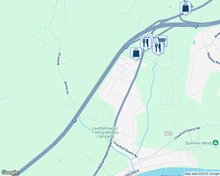map of restaurants, bars, coffee shops, grocery stores, and more near 459 Brandenburg Drive in Falling Waters