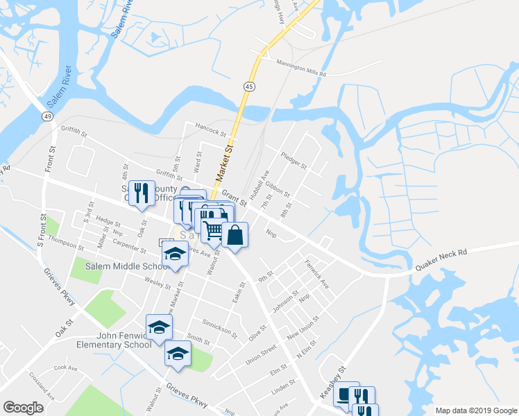 map of restaurants, bars, coffee shops, grocery stores, and more near 236 Grant Street in Salem