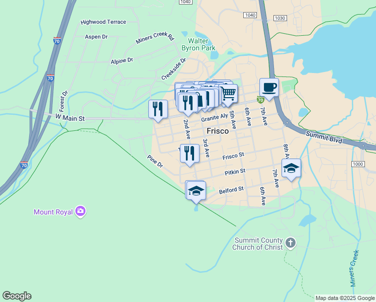 map of restaurants, bars, coffee shops, grocery stores, and more near 208 Teller Street in Frisco