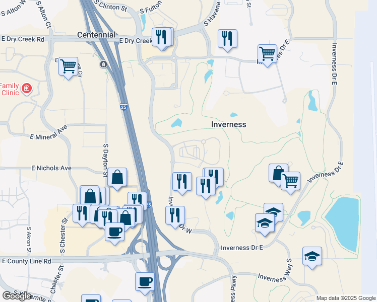 map of restaurants, bars, coffee shops, grocery stores, and more near 10248 Taliesin Drive in Englewood