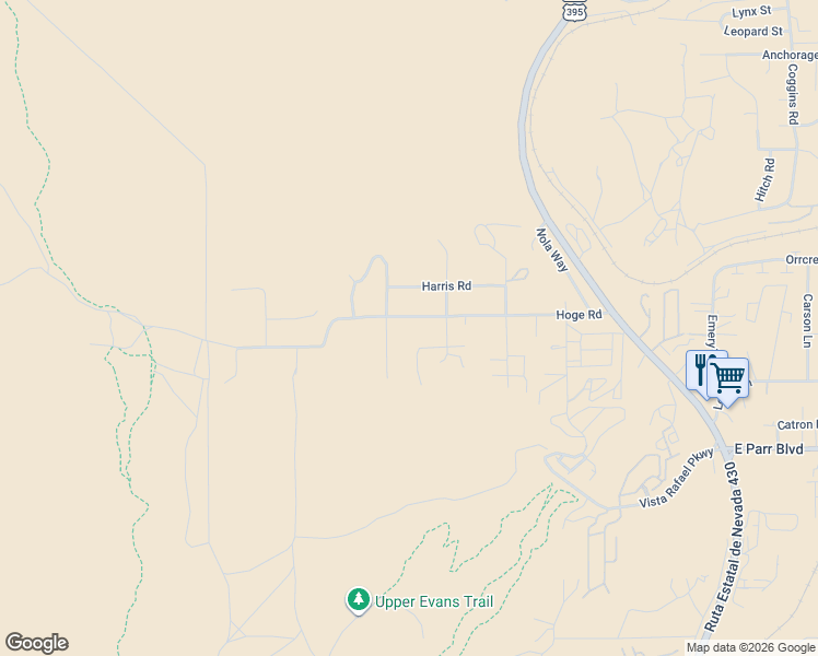 map of restaurants, bars, coffee shops, grocery stores, and more near 616 Hoge Road in Reno