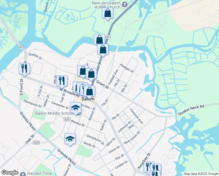 map of restaurants, bars, coffee shops, grocery stores, and more near 236 Grant Street in Salem