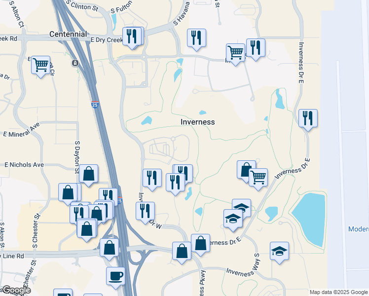 map of restaurants, bars, coffee shops, grocery stores, and more near 10450 Spring Green Drive in Englewood