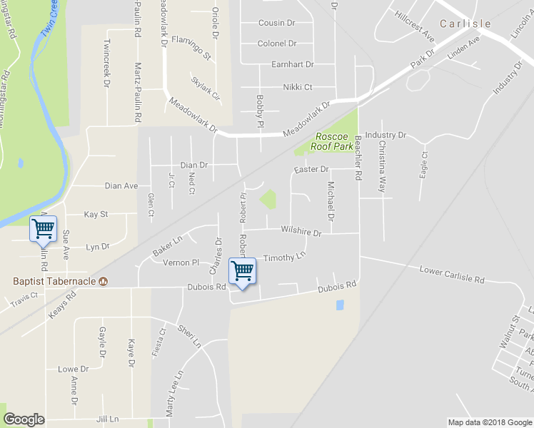 map of restaurants, bars, coffee shops, grocery stores, and more near 1724 Carolyn Court in Carlisle