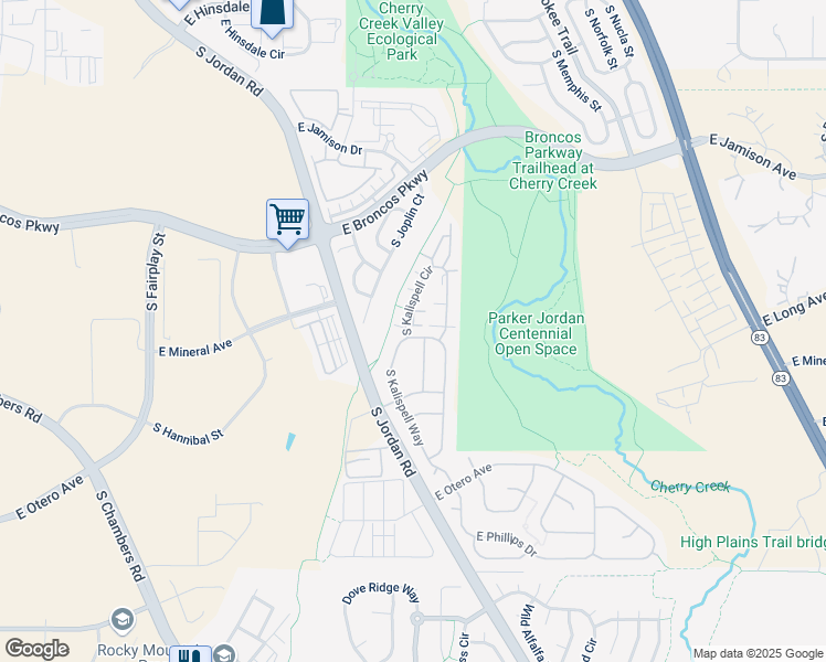 map of restaurants, bars, coffee shops, grocery stores, and more near 7890 South Kalispell Circle in Englewood