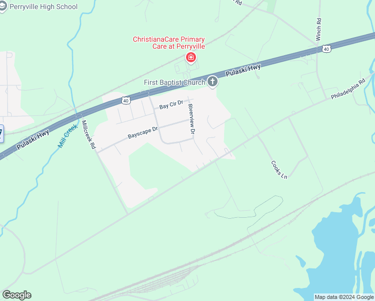 map of restaurants, bars, coffee shops, grocery stores, and more near 23 River Landing Ct in Perryville