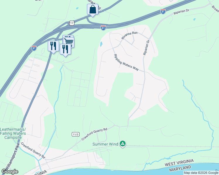 map of restaurants, bars, coffee shops, grocery stores, and more near 884 Rivanna Run in Falling Waters