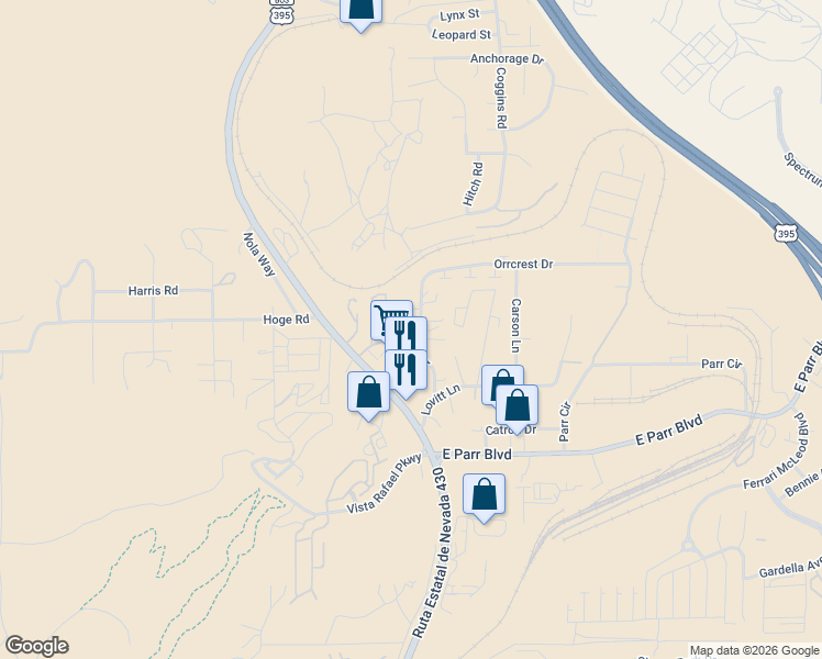 map of restaurants, bars, coffee shops, grocery stores, and more near 65 Walt Street in Reno