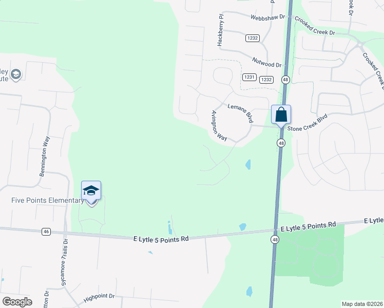 map of restaurants, bars, coffee shops, grocery stores, and more near 1056 East Lytle 5 Points Road in Centerville