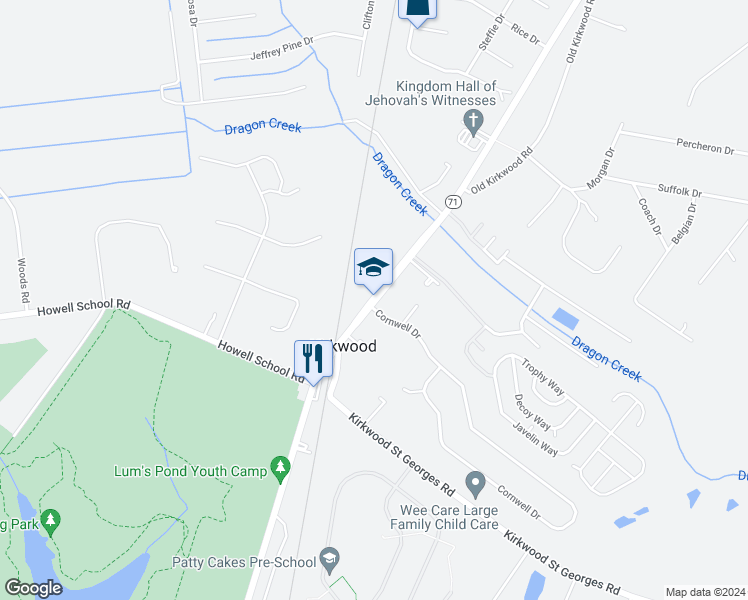 map of restaurants, bars, coffee shops, grocery stores, and more near 2338 Red Lion Road in Bear