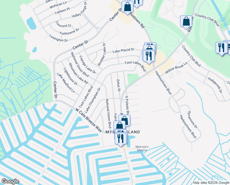 map of restaurants, bars, coffee shops, grocery stores, and more near 303 Falcon Drive in Ocean County
