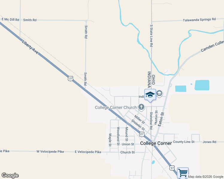 map of restaurants, bars, coffee shops, grocery stores, and more near 612 Miami Drive in West College Corner