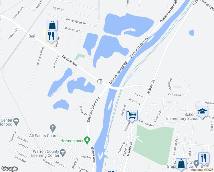 map of restaurants, bars, coffee shops, grocery stores, and more near 1 Central Avenue in Carlisle