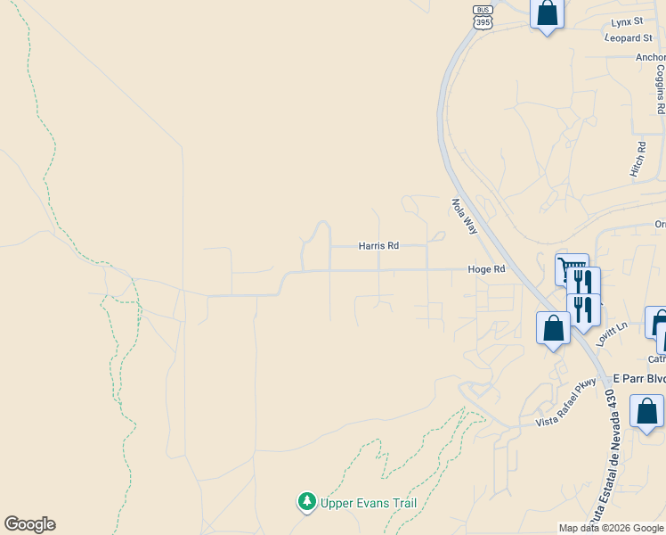 map of restaurants, bars, coffee shops, grocery stores, and more near 1040 Hoge Road in Reno
