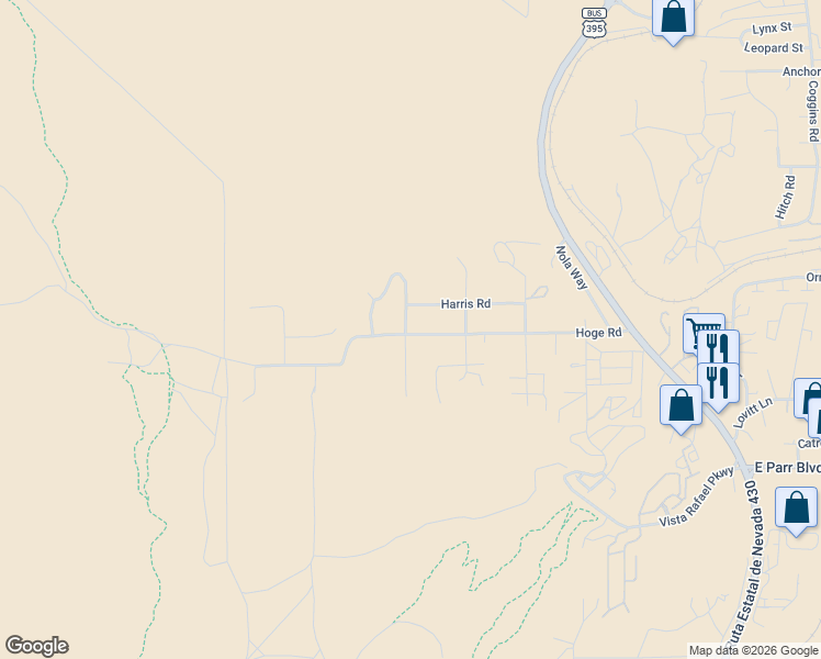map of restaurants, bars, coffee shops, grocery stores, and more near 1040 Hoge Road in Reno