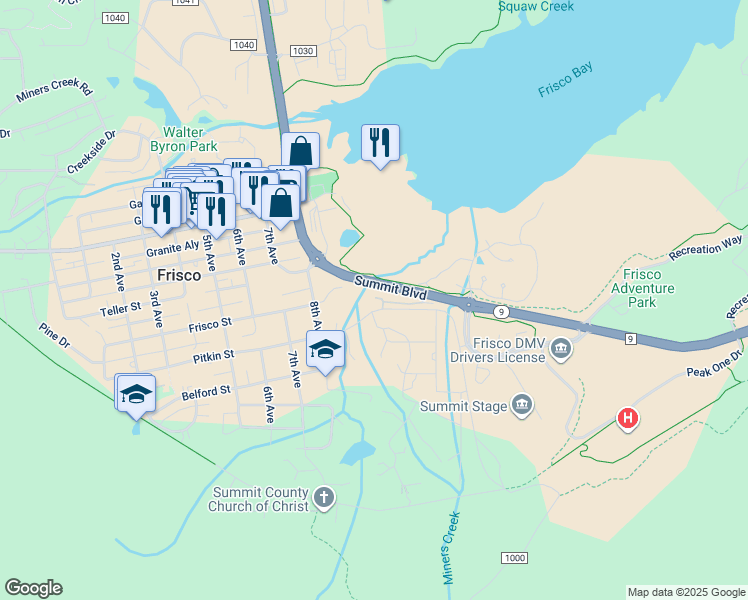 map of restaurants, bars, coffee shops, grocery stores, and more near 404 A Bayview Drive in Frisco