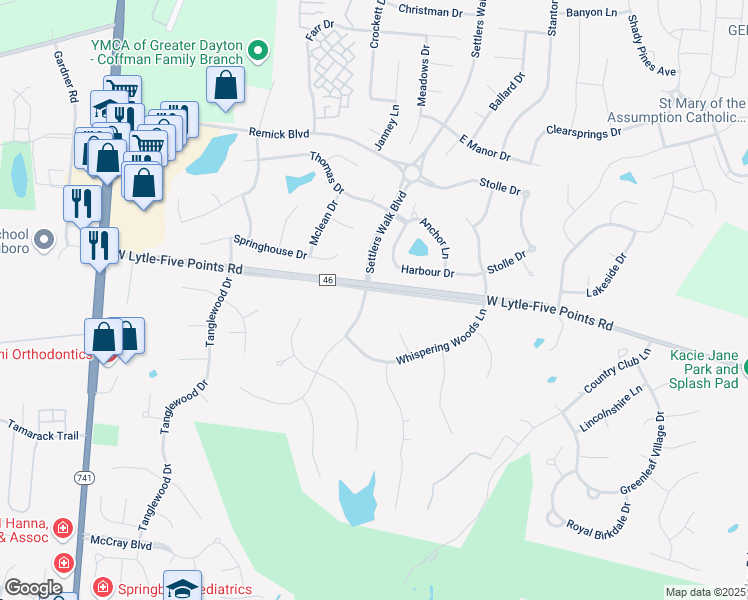 map of restaurants, bars, coffee shops, grocery stores, and more near 8929 Highlanders Court in Springboro