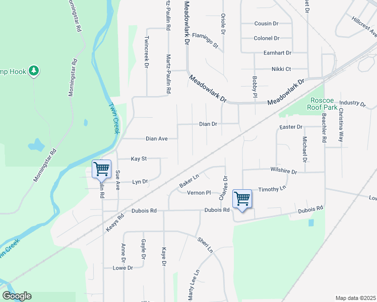 map of restaurants, bars, coffee shops, grocery stores, and more near 6502 Junior Court in Carlisle