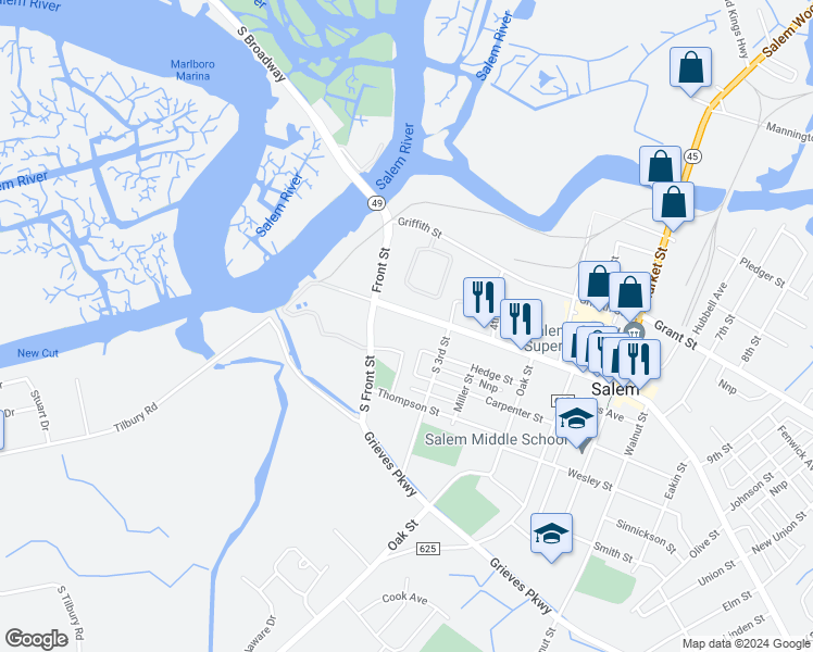 map of restaurants, bars, coffee shops, grocery stores, and more near 94 Long Lane in Salem