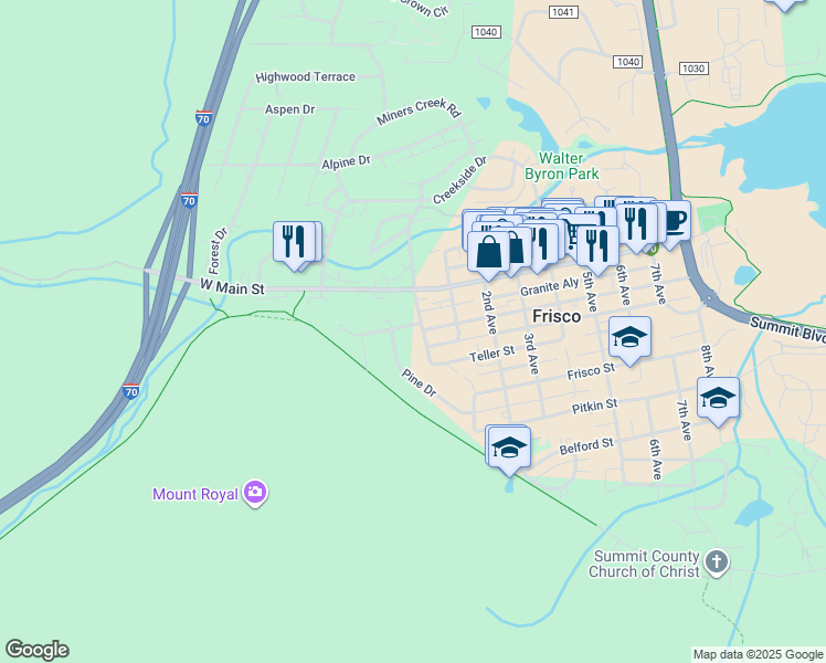 map of restaurants, bars, coffee shops, grocery stores, and more near 34 Mount Royal Drive in Frisco