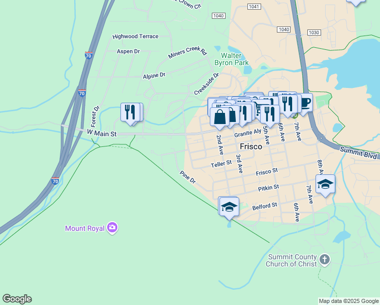 map of restaurants, bars, coffee shops, grocery stores, and more near 3 Granite Street in Frisco