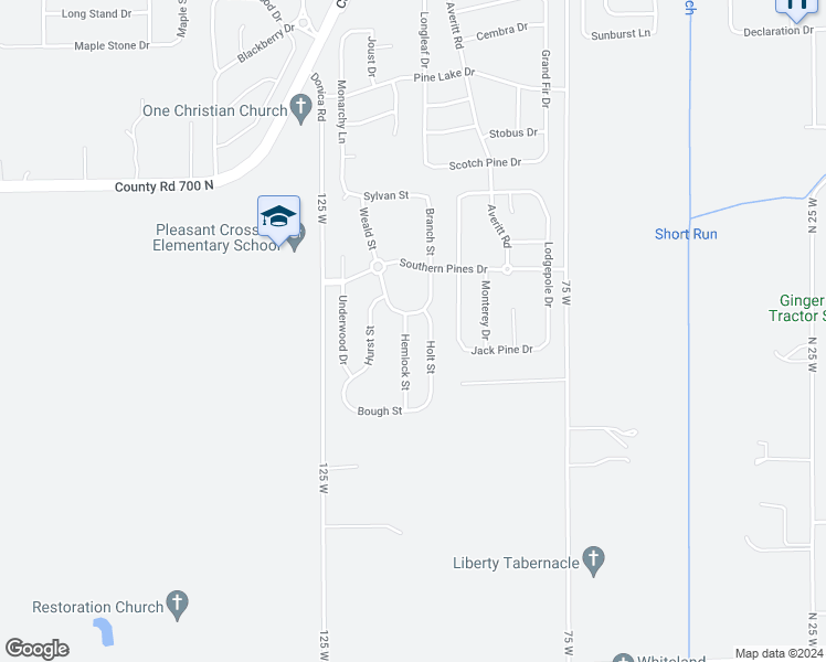 map of restaurants, bars, coffee shops, grocery stores, and more near 3183 Hemlock Street in Whiteland