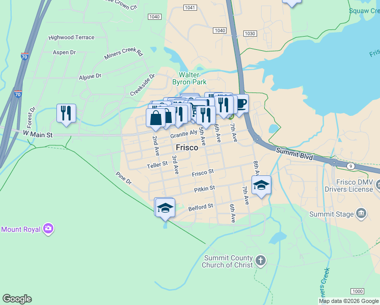 map of restaurants, bars, coffee shops, grocery stores, and more near in Frisco