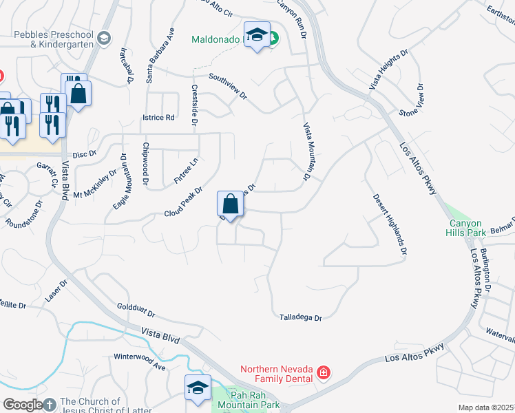 map of restaurants, bars, coffee shops, grocery stores, and more near 4504 Vista Mountain Drive in Sparks
