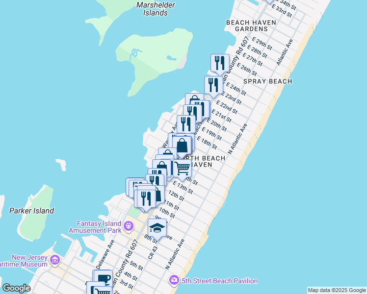 map of restaurants, bars, coffee shops, grocery stores, and more near 1606 Long Beach Boulevard in Surf City