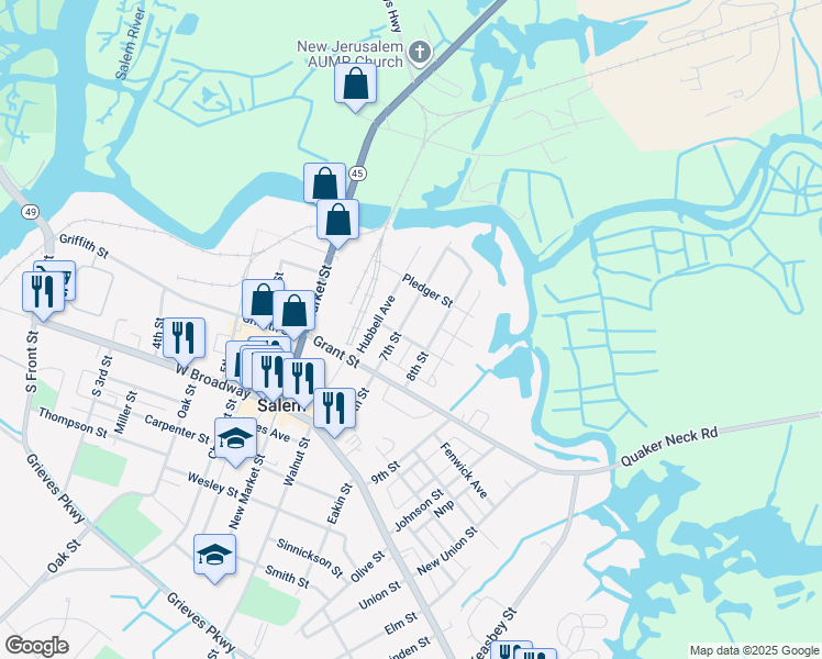 map of restaurants, bars, coffee shops, grocery stores, and more near 92 7th Street in Salem