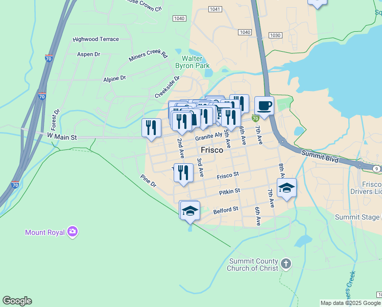 map of restaurants, bars, coffee shops, grocery stores, and more near 200 Granite Street in Silverthorne