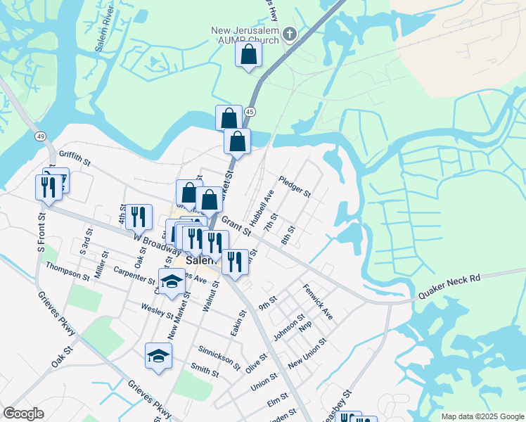 map of restaurants, bars, coffee shops, grocery stores, and more near 103 Hubbell Avenue in Salem
