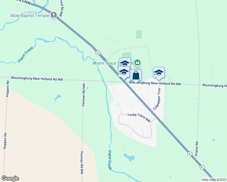 map of restaurants, bars, coffee shops, grocery stores, and more near 707 Bloomingburg-New Holland Road Northwest in Washington Court House