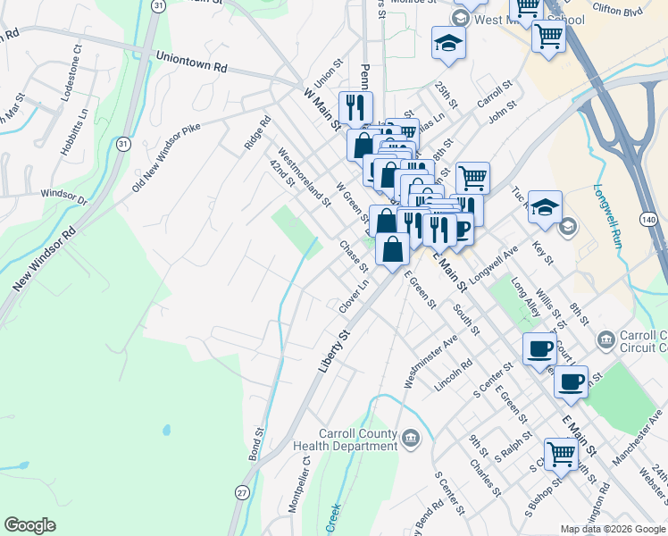 map of restaurants, bars, coffee shops, grocery stores, and more near 79 Bond Street in Westminster