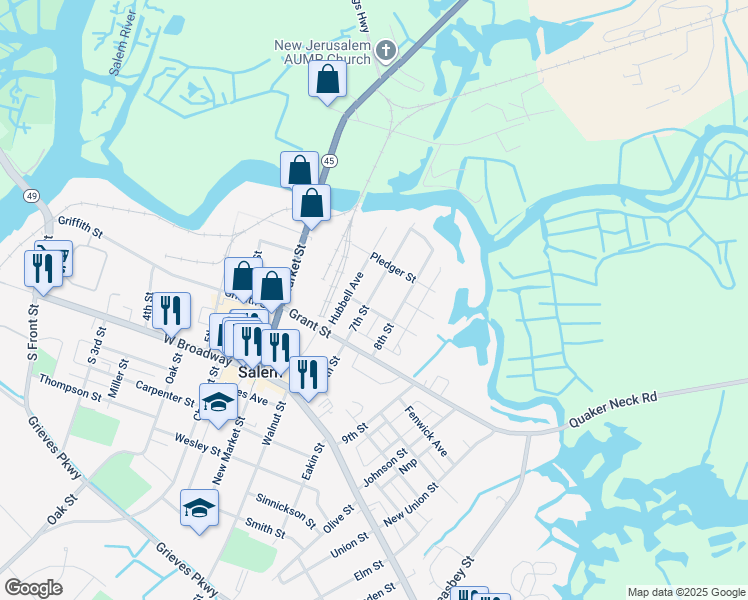 map of restaurants, bars, coffee shops, grocery stores, and more near 92 7th Street in Salem