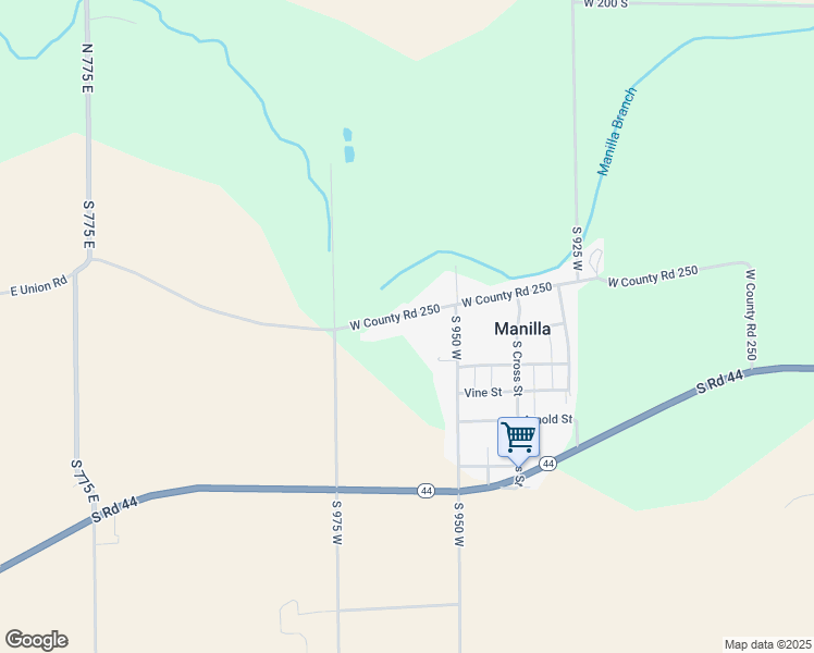 map of restaurants, bars, coffee shops, grocery stores, and more near 9613 West 250 South in Manilla