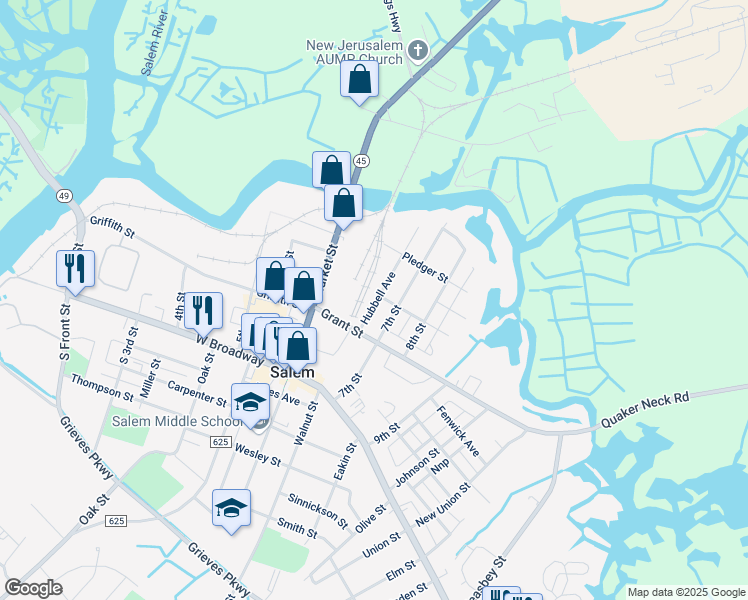 map of restaurants, bars, coffee shops, grocery stores, and more near 103 Hubbell Avenue in Salem