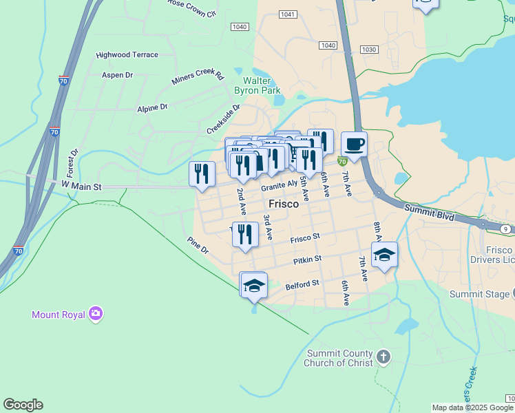 map of restaurants, bars, coffee shops, grocery stores, and more near 200 Granite Street in Silverthorne