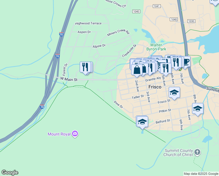 map of restaurants, bars, coffee shops, grocery stores, and more near 34 Mount Royal Drive in Frisco