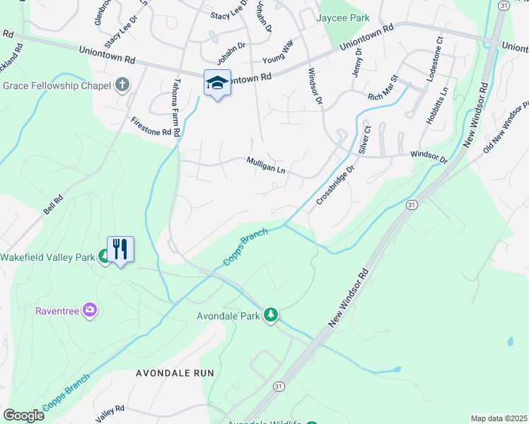 map of restaurants, bars, coffee shops, grocery stores, and more near 720 Norfield Court in Westminster