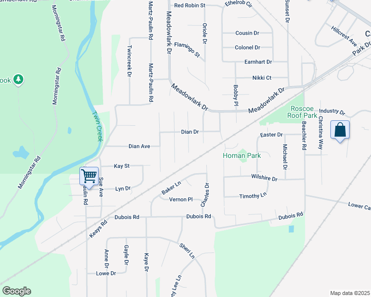 map of restaurants, bars, coffee shops, grocery stores, and more near 7507 Ned Court in Carlisle