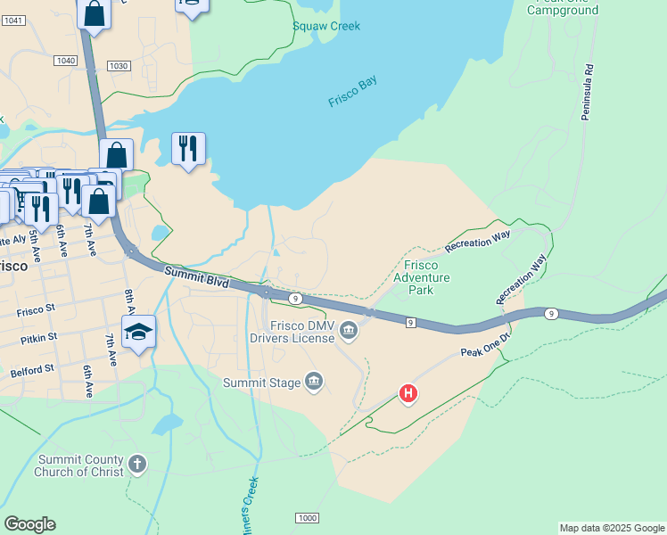 map of restaurants, bars, coffee shops, grocery stores, and more near 566 Water Dance Drive in Dillon