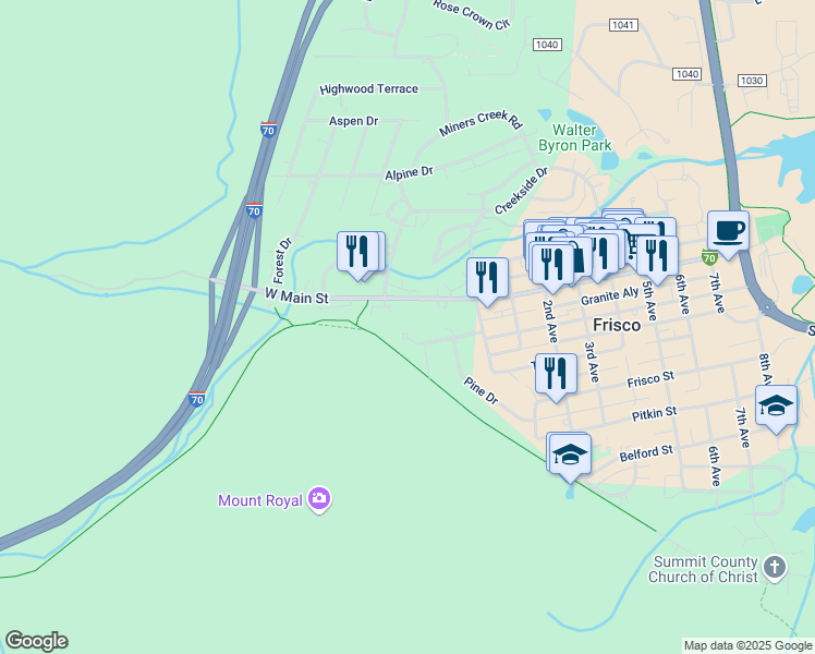map of restaurants, bars, coffee shops, grocery stores, and more near 193 Mount Royal Drive in Frisco