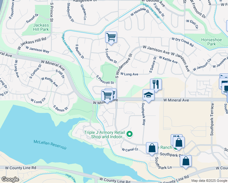 map of restaurants, bars, coffee shops, grocery stores, and more near 7910 South Windermere Circle in Littleton