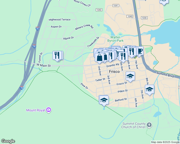 map of restaurants, bars, coffee shops, grocery stores, and more near 3 Granite Street in Frisco