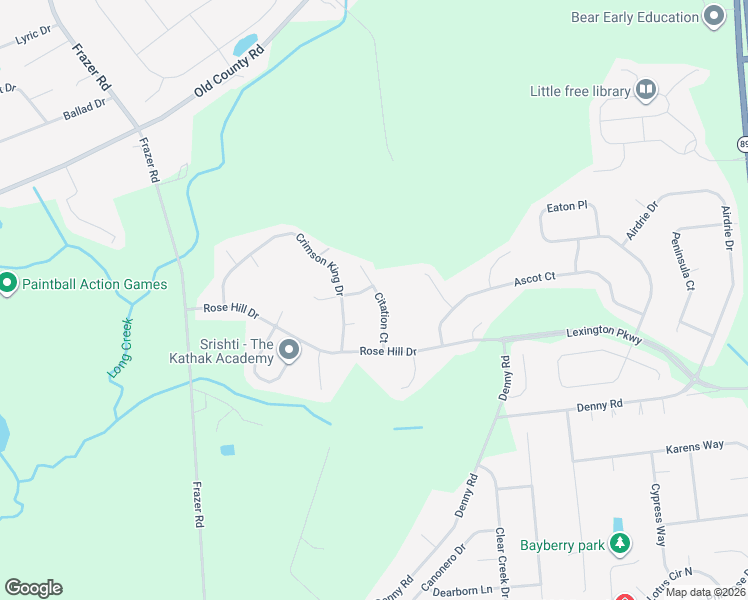 map of restaurants, bars, coffee shops, grocery stores, and more near 112 Citation Drive in Bear