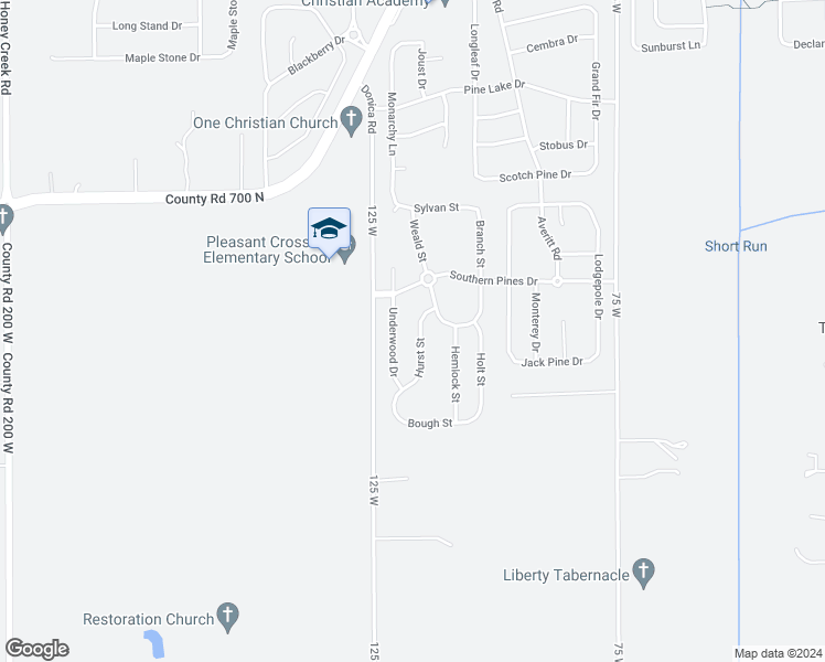 map of restaurants, bars, coffee shops, grocery stores, and more near 3150 Hurst Street in Whiteland
